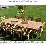 New 11Pc Grade-A Teak Outdoor Dining Set- Extra Thick Double Extension Rectangle Table 115"X44" & 10 Patara Arm Chairs & Cushions