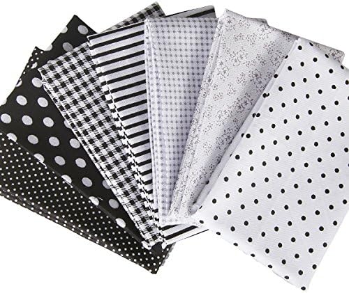 Cotton Fabric Flower Dot Strip DIY Cotton Quilting Bundle Fabric for Patchwork Crafts 7 Designs 40x50cm Color White-Black