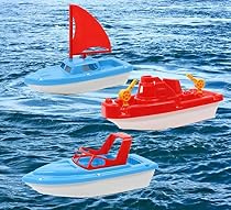 Dazzling Toys Bath and Sand Boat Set, 3 Pack. Tugboat, Speedboat and Sailboat.

