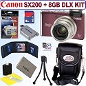 Canon PowerShot SX200IS 12.1 MP Digital Camera (Red) + 8GB Deluxe Accessory Kit
