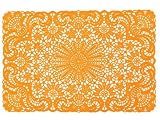 Present Time Set of (4) Vinyl Lace Design Kitchen Table Placemats 18"x12" - Orange