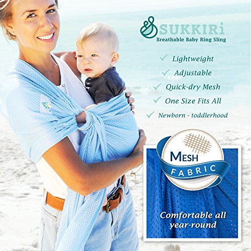 Baby Sling, LIGHT & COMFY. #1 Adjustable Shoulder Ring Sling Carrier - Quick-dry, BREATHABLE, Soft, MESH, Strong Fabric, INFANT TO TODDLER BABY CARRIER. Use all yr round & Perfect for HOT Summers/ Beach Weather. SUKKIRi-Navy Blue