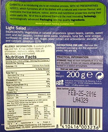 Carretilla, Light Salad, 156 Calories. 200g Per Serving, (Pack of 6)