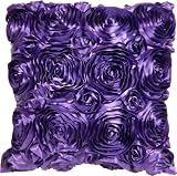 Decorative 3D Rose Floral Throw Pillow Cover 17" Purple