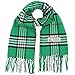 Soft Plaid Check Winter Scarf Warm Oblong 12â€x72â€ Fringe Unisex (One Size, Green)