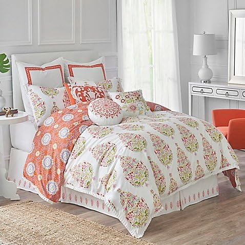 Dena Home Santana Reversible Twin Comforter Set in White/Orange