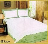 Trousseau Brand New 100% Cotton 250 TC Quilted and Embroidered Bedspread with Shams, King, Sage
