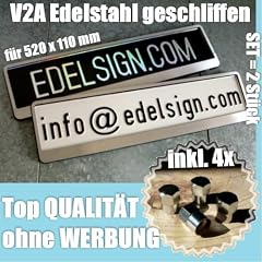 EDELSTAHL Kennzeichenhalter SET (2 Stck.) Mod. DEZENT MATT geschliffen Premium Nummernschildhalter Material V2A INOX RVS Top Front App Design inkl. 4 x Chrom Ventilkappen und Edelstahl Befestigungsmaterial. Passend f�r alle 520 x 110 mm Auto Kennzeichen (nicht f�r �sterreich!)