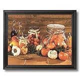 Olive Oil Tomatoes Mason Jars And Mushrooms Kitchen Picture Black Framed Art Print