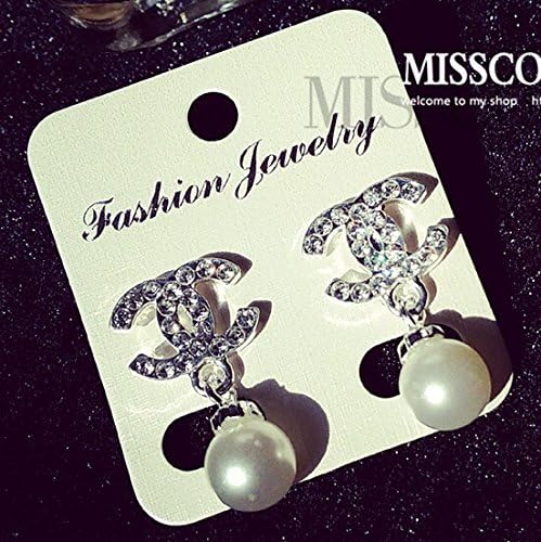 Women's Fashion Jewelry Korean Style Metal and Crystal Earring/ear Stud (silver crystal with pearl drop)