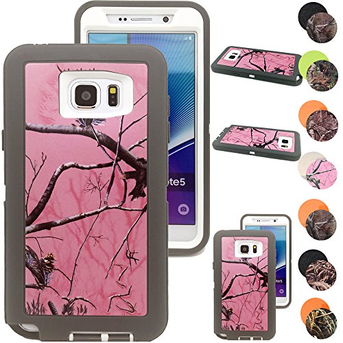 Kecko® Heavy Duty Defender Series Natural Tree Camo Shockproof Impact Resistant Hybrid Rugged Builders Workman Body Protective Case Skin w/ Built-in Screen Protector for Samsung Galaxy Note 5 (P-Gra)