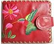 Hummingbird and Flower Embroidery Wallet Red Love Bird