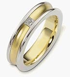 14 Karat Yellow Gold and Titanium Designer Princess Cut Diamond Wedding Band