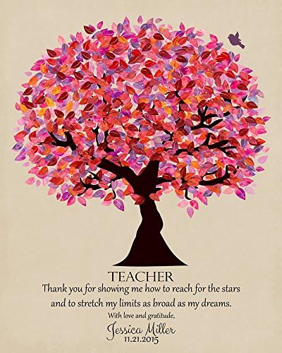 8x10 Unframed Gift For Teacher Personalized Thank You End of Year Holiday Birthday Teacher Appreciation Gift Pink Purple Canopy Tree Custom Art Print