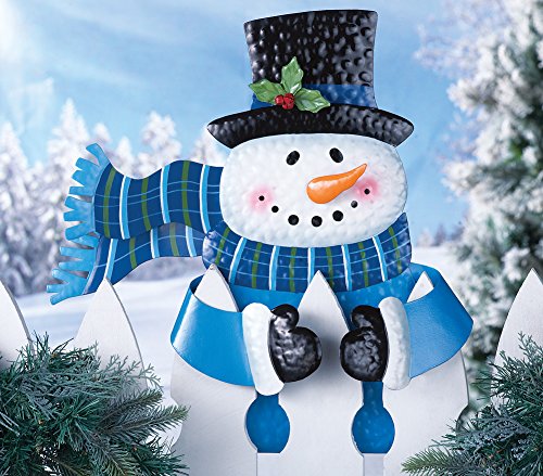 Cute Whimsical Snowman Hugger Fence Topper Holiday Winter Decoration