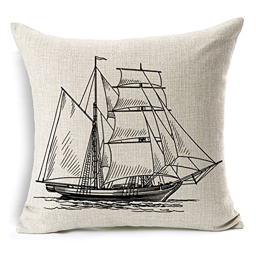 Nautical Cotton Linen Pillow Cover- Antique Boat Cushion Cover-throw Pillow Cover