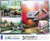 Ceaco Thomas Kinkade 3 in 1 Shimmer - Sunday Outing, Lamplight Village and Autumn At Ashley's Cottage