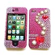 Apple iPhone 4 & 4S Snap-on Protector Hard Case Rhinestone Cover "Bling Bling Pink" Design