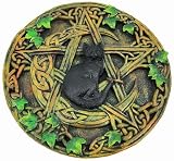 Black Cat Crescent Moon Pentacle Wall Hanging Plaque