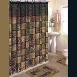 Leopard 15-Piece Bathroom Set: 2-Rugs/Mats, 1-Fabric Shower Curtain, 12-Fabric Covered Rings