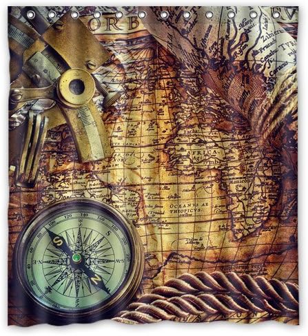 Generic Personalized Retro World Map Compass Series Nautical Style Sold By Too Amazing Shower Curtain Bath Decor Curtain 66 " x 72 "