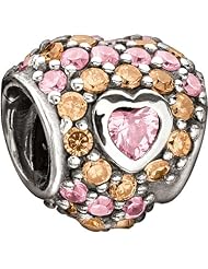 Chamilia Jewelled Heart in Heart (Pastel Pink & Orange CZ) Charm