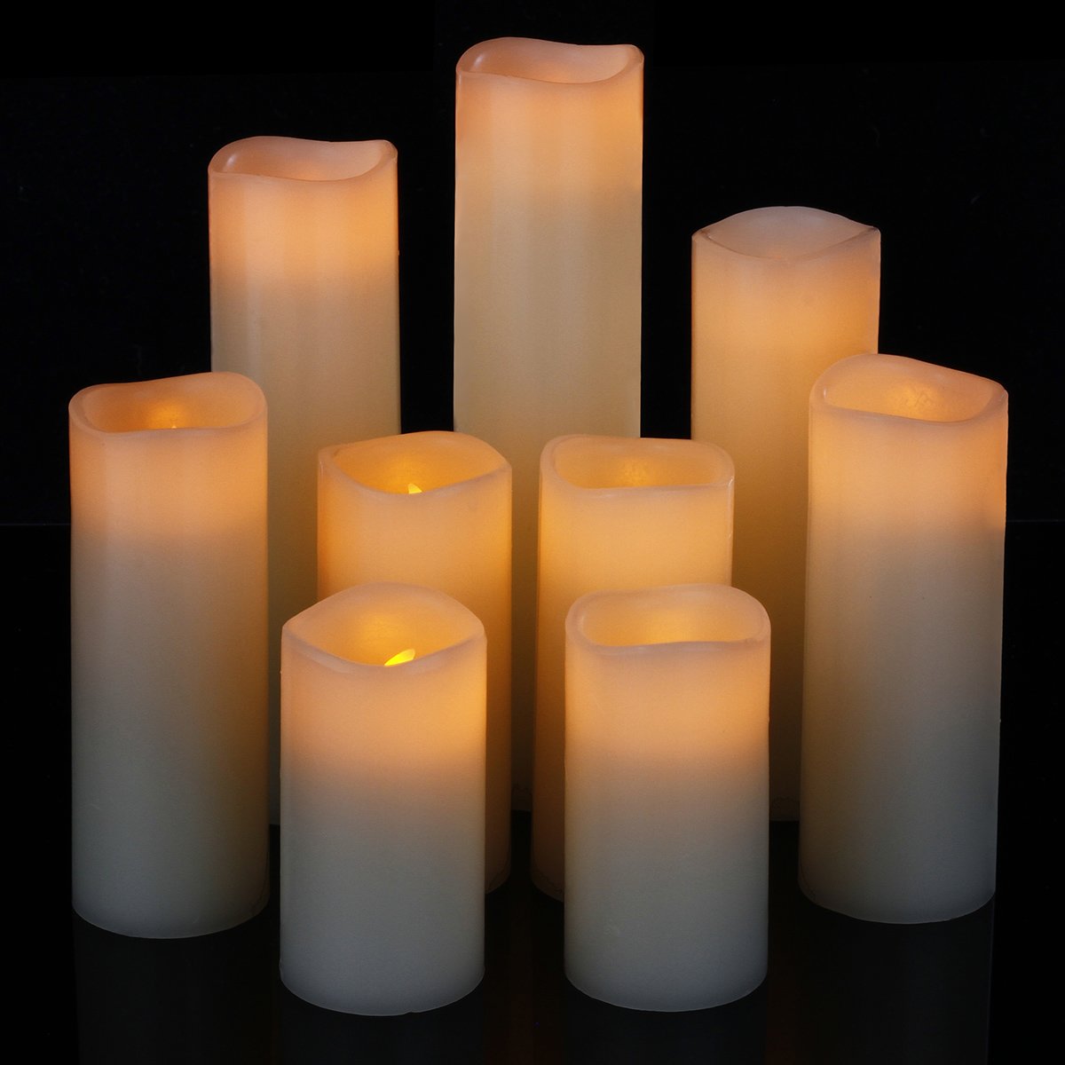 comenzar Flameless Candles, Battery Candles Set of 9(H 4" 5" 6" 7" 8" 9" xD 2.2") Ivory Real Wax