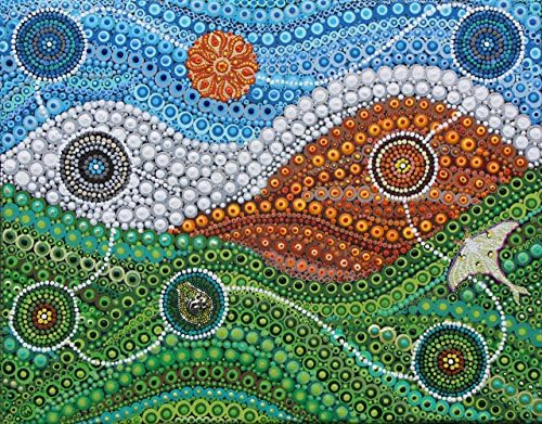 Nature Flows by Rayna Todorov, Abstract Painting, Original Acrylic Painting on Canvas, Dot Painting, 14 x 11 inches, Framed, Blue, Orange, White, Green