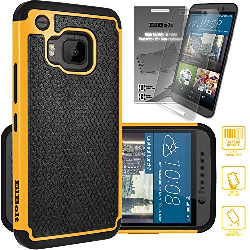 HTC One M9 Cyber Defender Case by ElBolt ® - Orange with Free HD Screen Protector