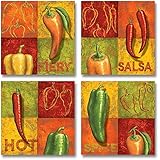Classic Chili Prints; Perfect to Spruce up Your Kitchen! Set of Four 8x8 Mini Prints
