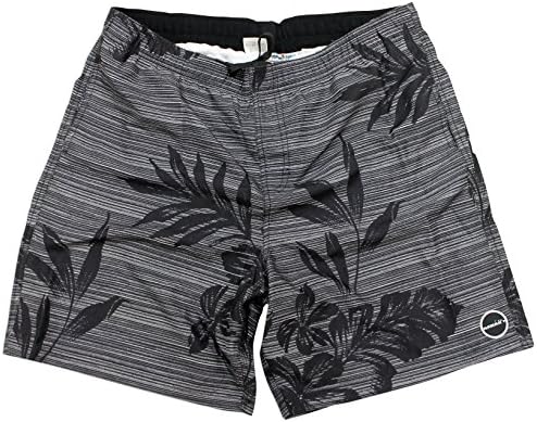 Maui Clothing Men's Tropical Striped Print Elastic Boardshorts (X-Large, Black)