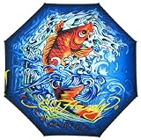 Ed Hardy Women's Auto Open Stick Umbrella, Koi Fish, One Size