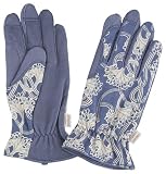 Angela's Garden 7102-908 Womens Fabric-Back Leather Palm Garden Glove, Indigo Berries