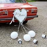 Autoschmuck  Herz mit Blechdosen  - laut & schön, für Ihr Hochzeitsauto