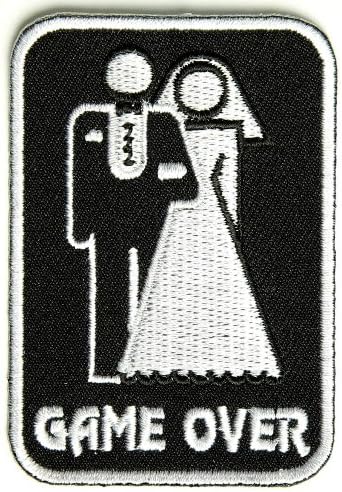 Embroidered Iron On Patch - Marriage Game Over 3" x 2" Patch
