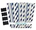 Outside the Box Papers Navy Blue and Silver Chevron and Striped Paper Straws 7.75 Inches 100 Pack Navy Blue, Silver