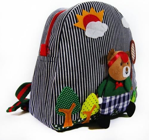 My Little Puppet Handcrafted Backpack for Kids Toddlers, Brownies Bear Playing Tennis - Black &amp; White Stripes