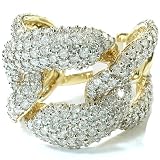 IGI CERTIFIED 14k Yellow Gold Round Diamond Ladies Cocktail Link Ring (3.42 ct)
