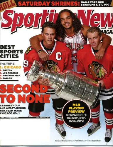 Sporting News October 11 2010 Joakim Noah/Chicago Bulls + Jonathan Toews & Patrick Kane/Chicago Blackhawks on Cover, Best Sports Cities, MLB Playoff Preview, Alabama Has Top Stadium, Blake Griffin/L.A. Clippers, Jeff Fisher/Tennessee Titans
