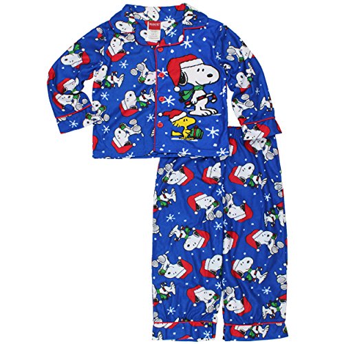 Peanuts Snoopy Little Boys Christmas Flannel Coat Style Pajamas