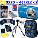 Nikon Coolpix S220 10MP Digital Camera (Cobalt Blue) + 4GB Deluxe Accessory Kit