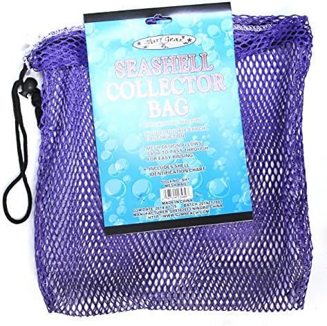 Mesh Seashell Collection Bag (12 inches x 12 inches) with Shell Identification Guide (Purple)