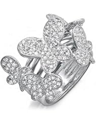 1.35 Carat (ctw) 18k White Gold Round Diamond Ladies Butterfly Cocktail Right Hand Ring