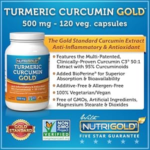 Nutrigold Turmeric Curcumin Gold (Features C3 Complex w/ BioPerine), 500 mg, 120 veg. capsules