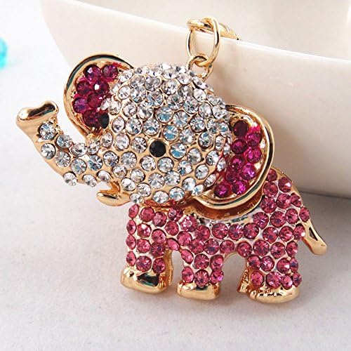 AW Baby ELEPHANT RHINESTONE KEY CHAIN w/ CLASP * Fashionable Purse Charm Jewelry * PERFECT GIFT FOR BIRTHDAYS, CHRISTMAS , HOLDIAYS (PINK ROSE RHINESTONE)