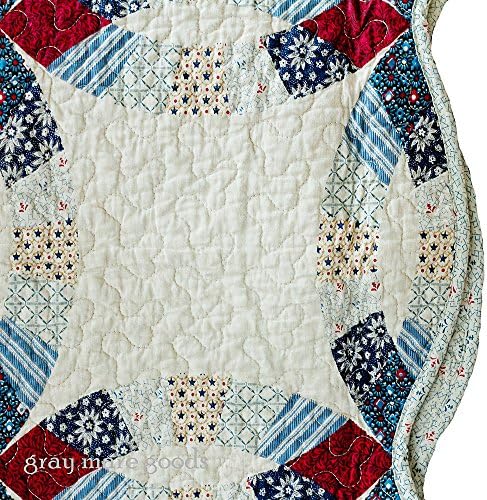 American Wedding Ring Quilts Queen Quilt Set with Two Shams Red White Blue Flag Patchwork Bedding Bed in Bag
