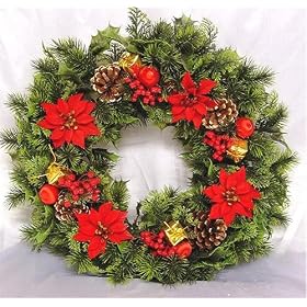 Luxury 18'' Red Poinsettia Christmas Wreath Decoration