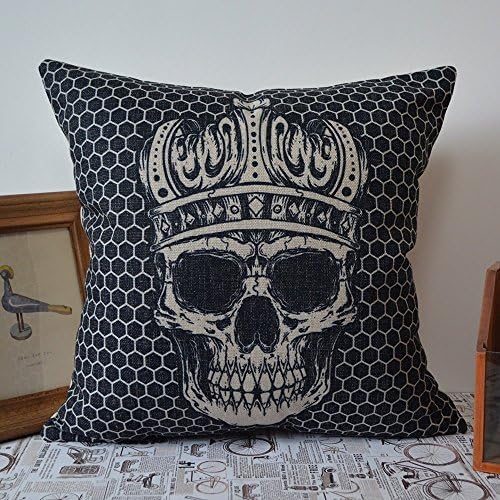 45x45cm Black Honeycomb Skull with Crown Halloween All Hallows' Eve Gift Present Linen Cushion Covers Pillow Cases Trick-or-treating