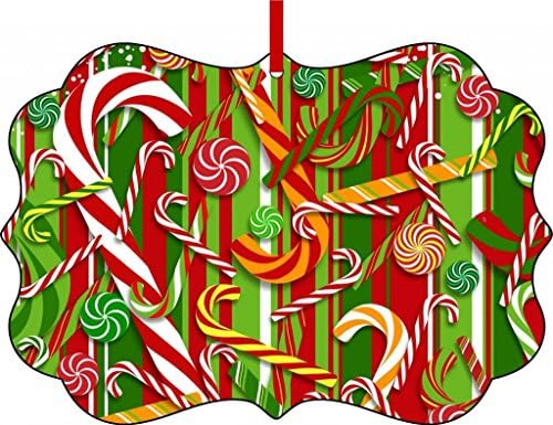 Christmas Candy-Benelux Aluminum Christmas Ornament with a Red Satin Ribbon/Holiday Hanging Tree Ornament/Double-Sided Decoration/Great Unisex Holiday Gift!