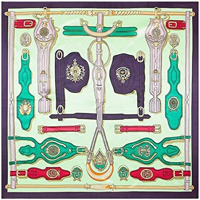 Fashion Imitated Belt and Chain Printed Scarves Silk Square Scarf (Green)